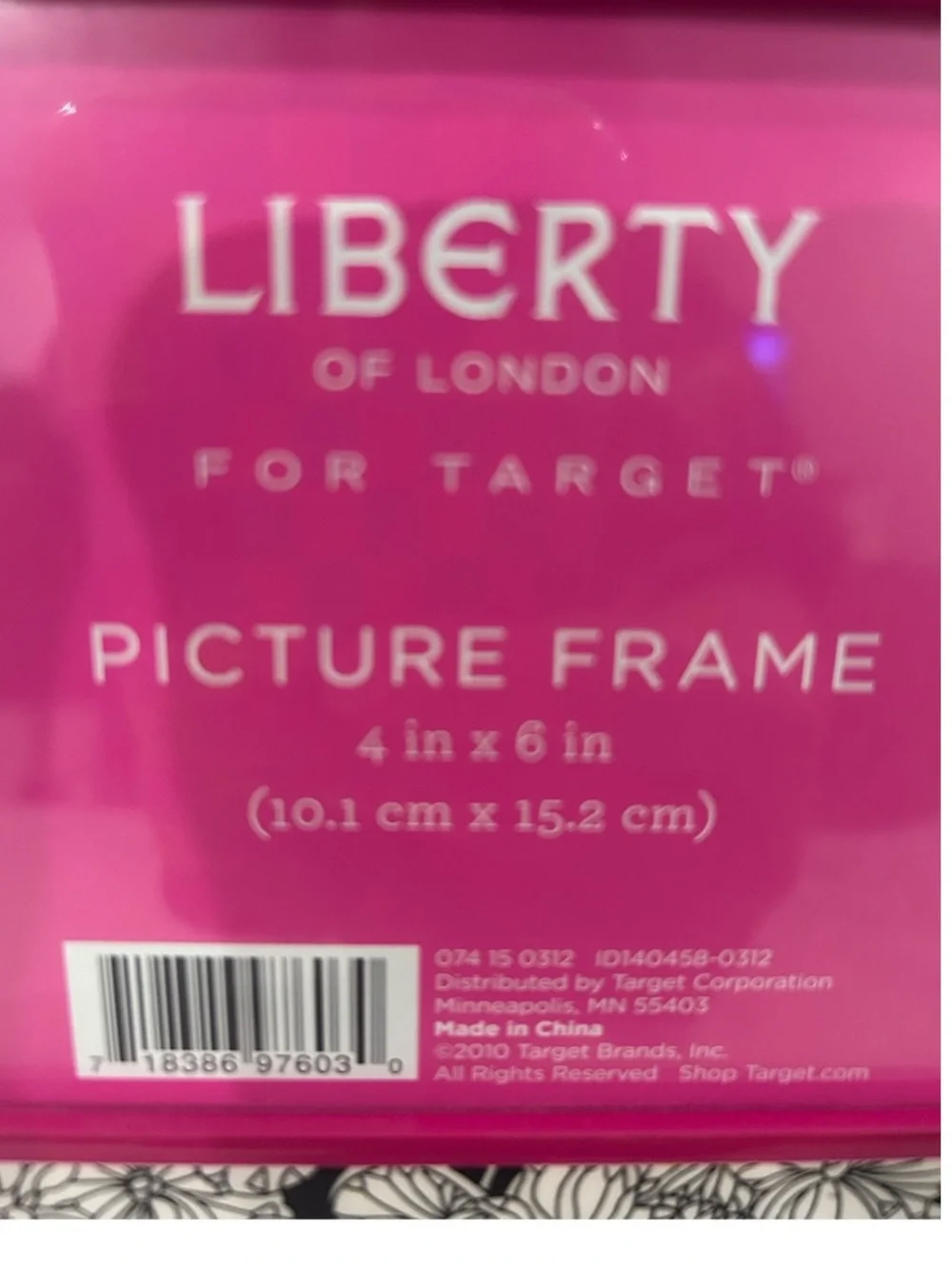 Liberty of London Black & White Floral Picture Frame Pink Trim Target 2010 4x6